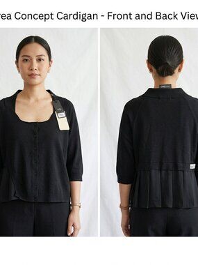 NWT Crea Concept Black Asymmetrical Draped Cardigan Knit Jacket Size 46